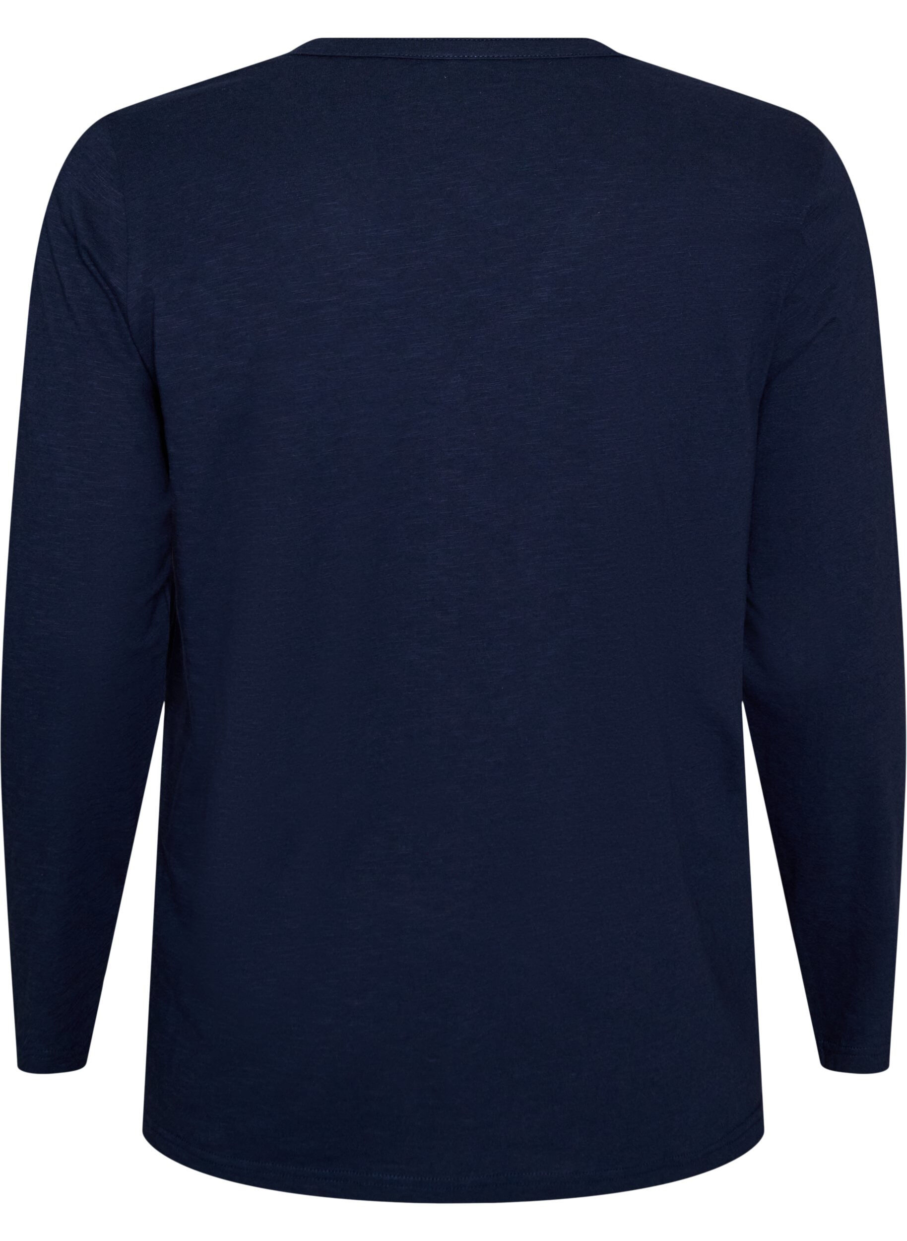 ZizziL&aring;ng&auml;rmad t-shirt med v-ringning och knappar, Bl&aring;, Packshot image number 1