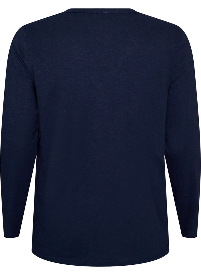 L&aring;ng&auml;rmad t-shirt med v-ringning och knappar, Bl&aring;, Packshot image number 1