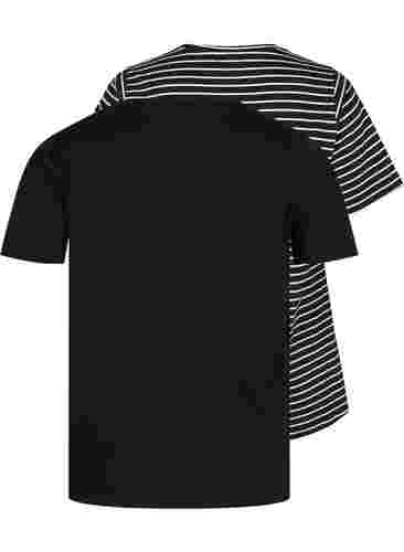 2-pack t-shirt i bomull, Black/Black Stripe, Packshot image number 1