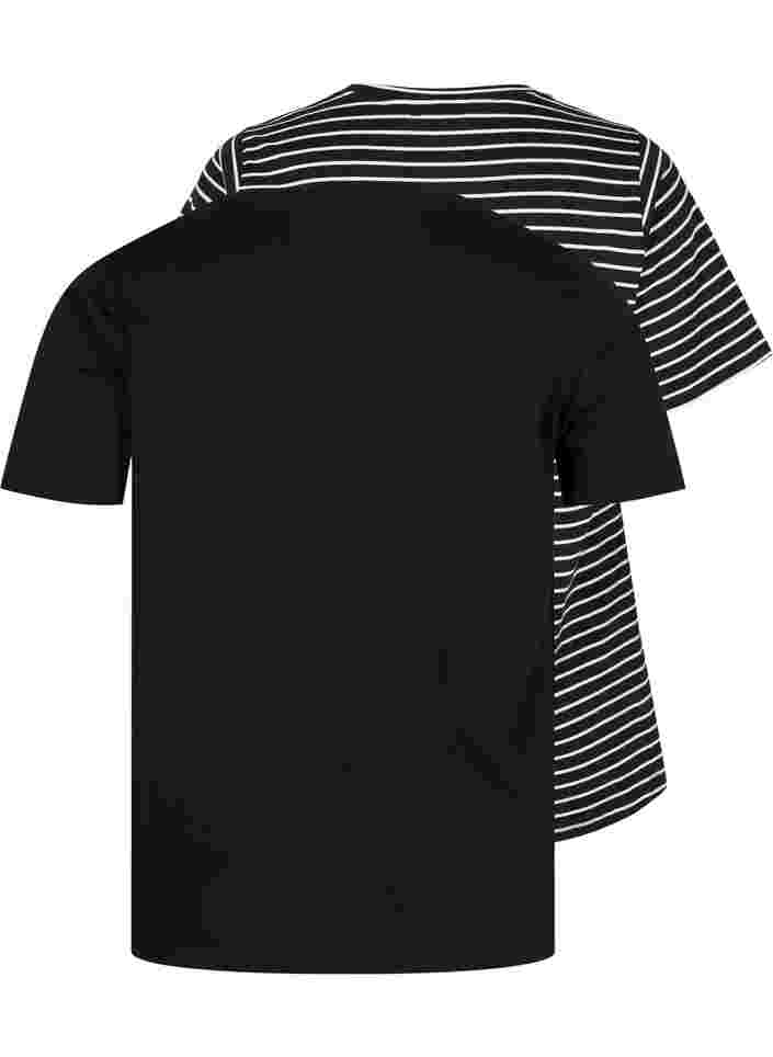 2-pack t-shirt i bomull, Black/Black Stripe, Packshot image number 1