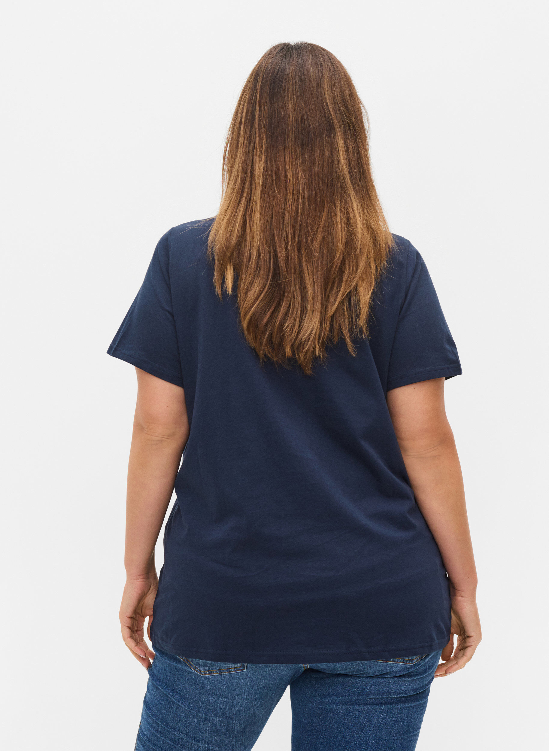 Zizzi 2-pack t-shirt i bomull, Navy B/B White, Model image number 1