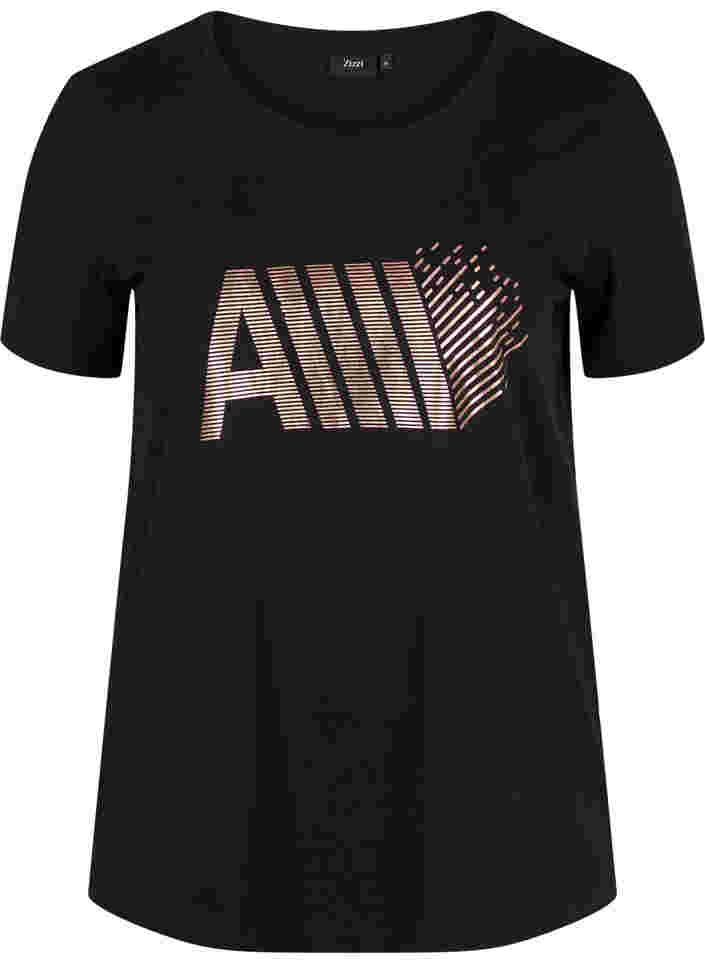  T-shirt till träning med print, Black w. RoseGoldF., Packshot image number 0