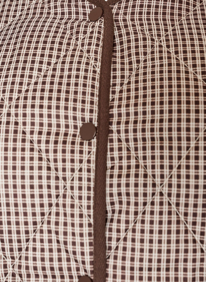 Quiltad jacka med sm&aring; rutor och kontrastkant, Brun, Packshot image number 2