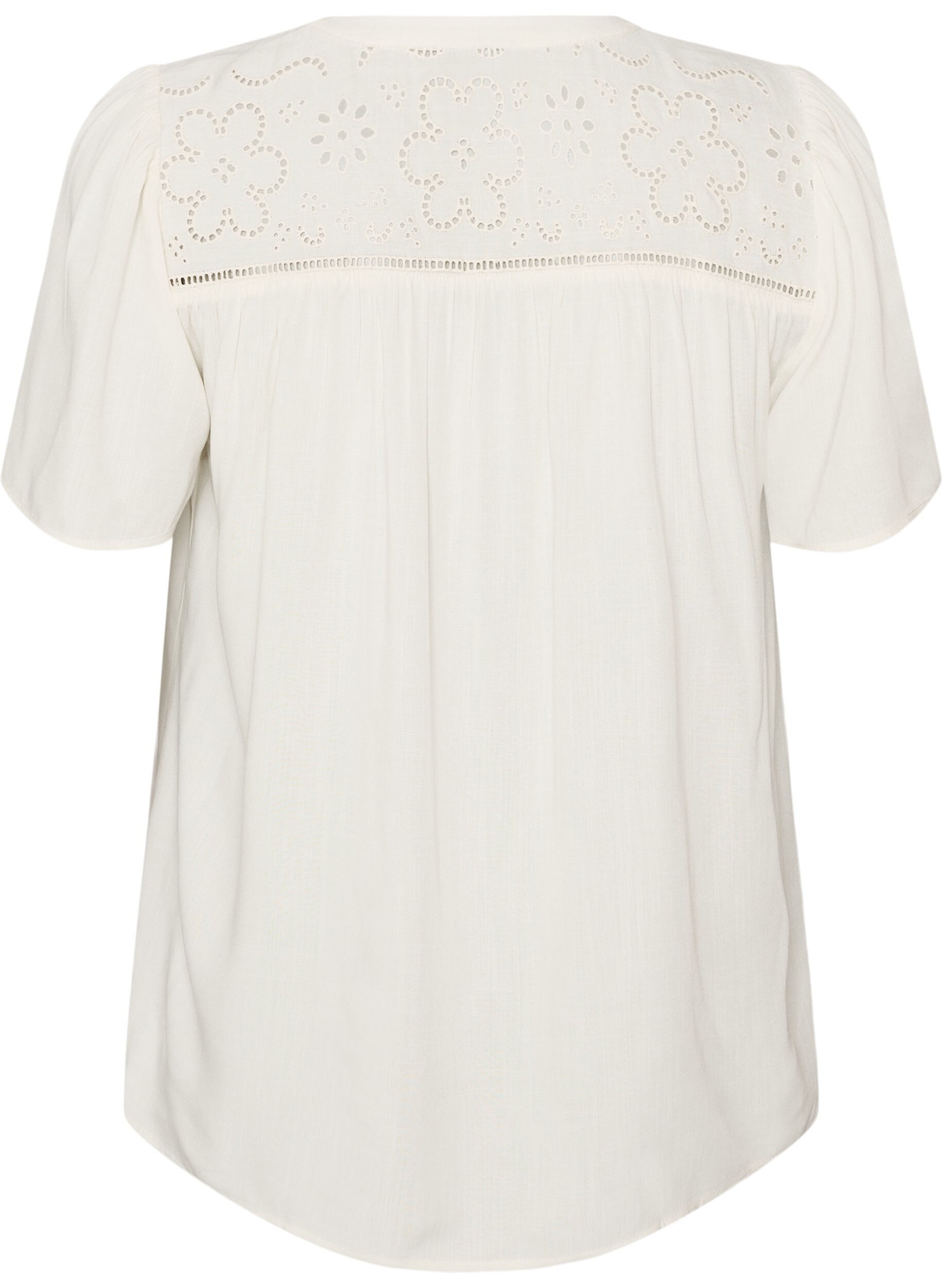 ZizziBlus i viskos med broderie anglaise, Beige, Packshot image number 1