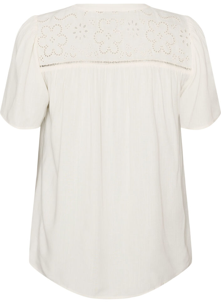 Blus i viskos med broderie anglaise, Beige, Packshot image number 1