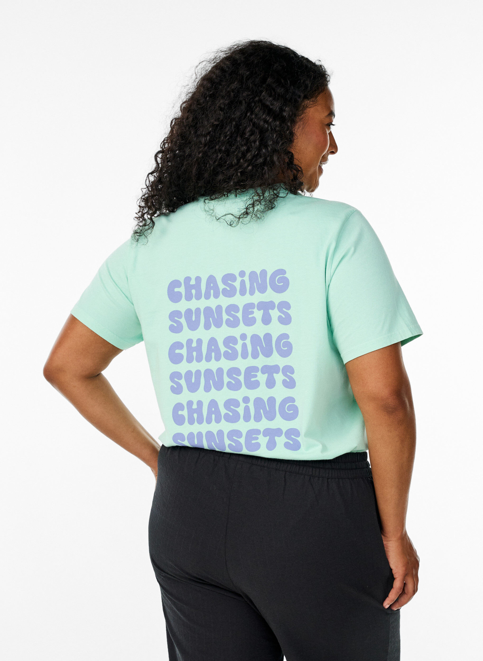 Zizzi T-shirt i ekologisk bomull med tryck p&aring; ryggen, Gr&ouml;n, Model image number 2