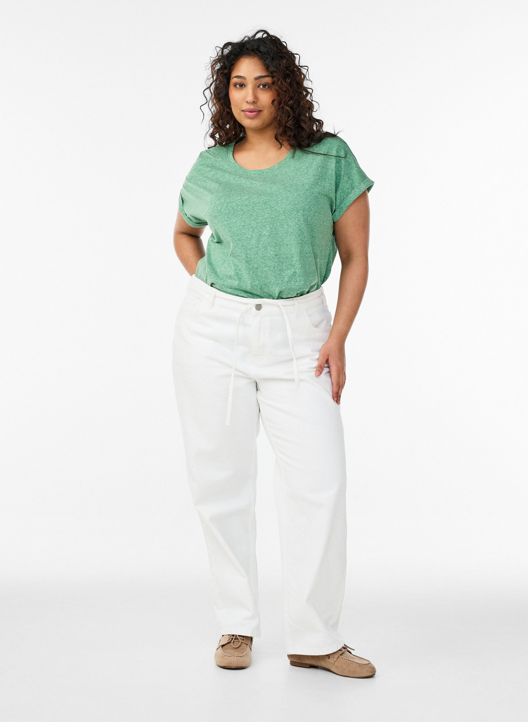 Zizzi Melerad t-shirt med korta &auml;rmar, Gr&ouml;n, Model image number 1