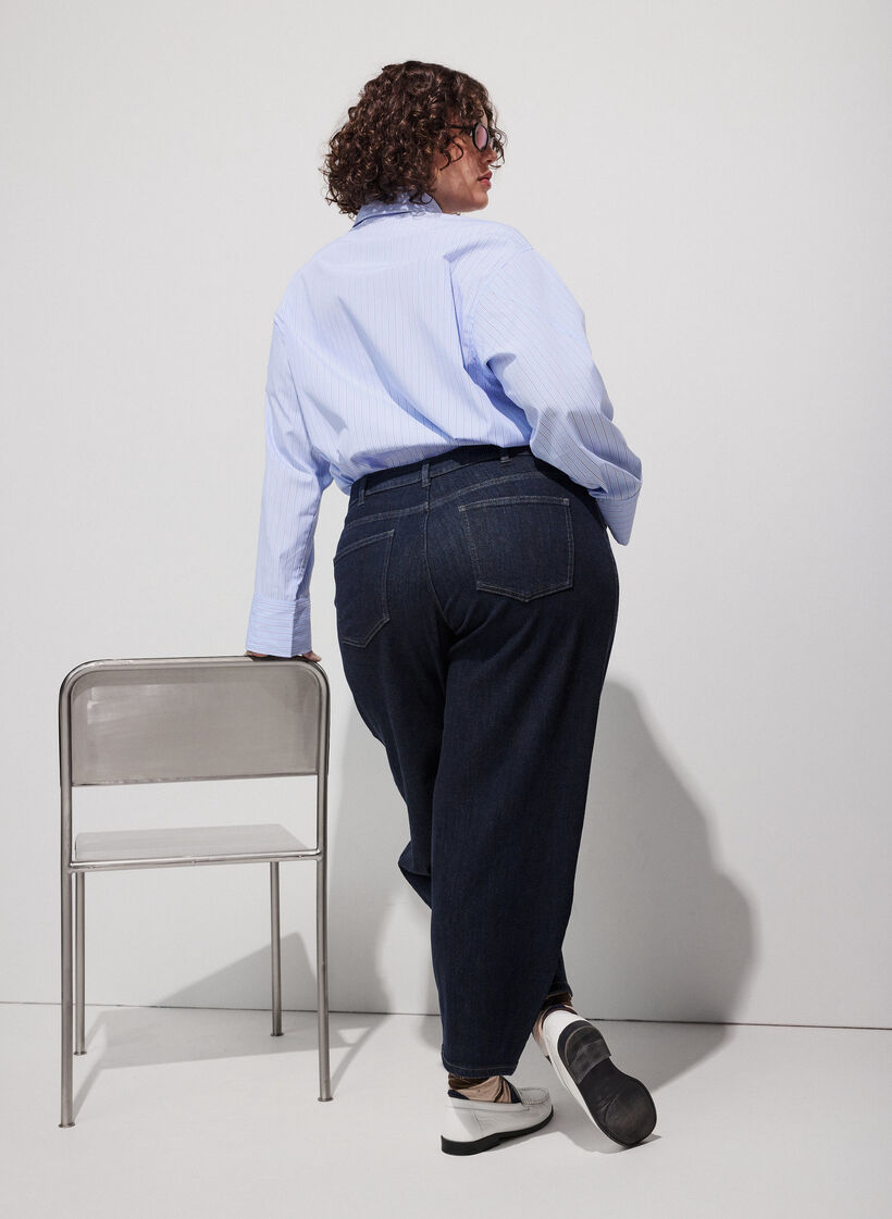 Barrel fit-jeans med h&ouml;g midja, Bl&aring;, Model image number 1