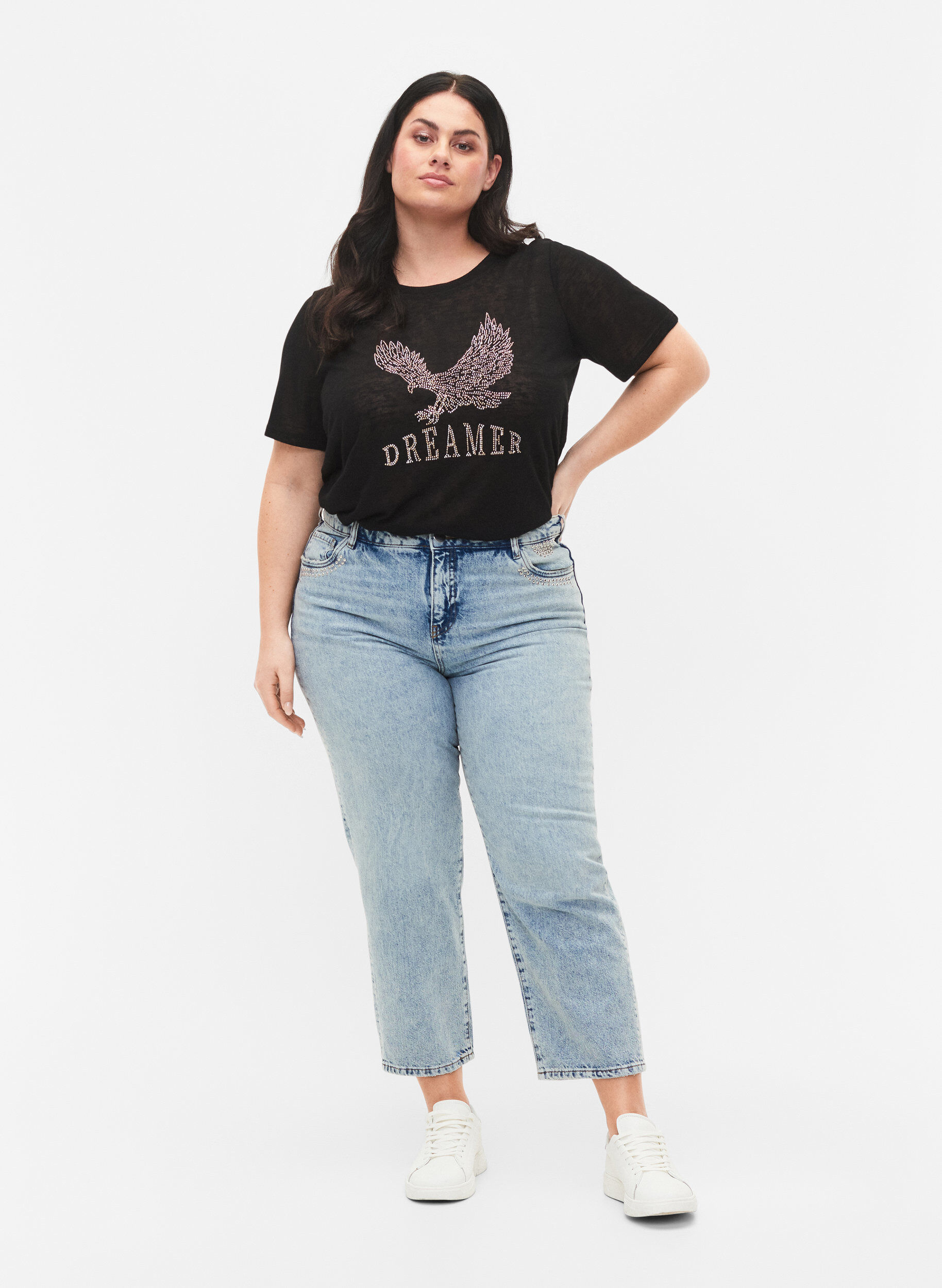 Zizzi Ankell&aring;nga Vera jeans med nitar, Light blue denim, Model image number 0