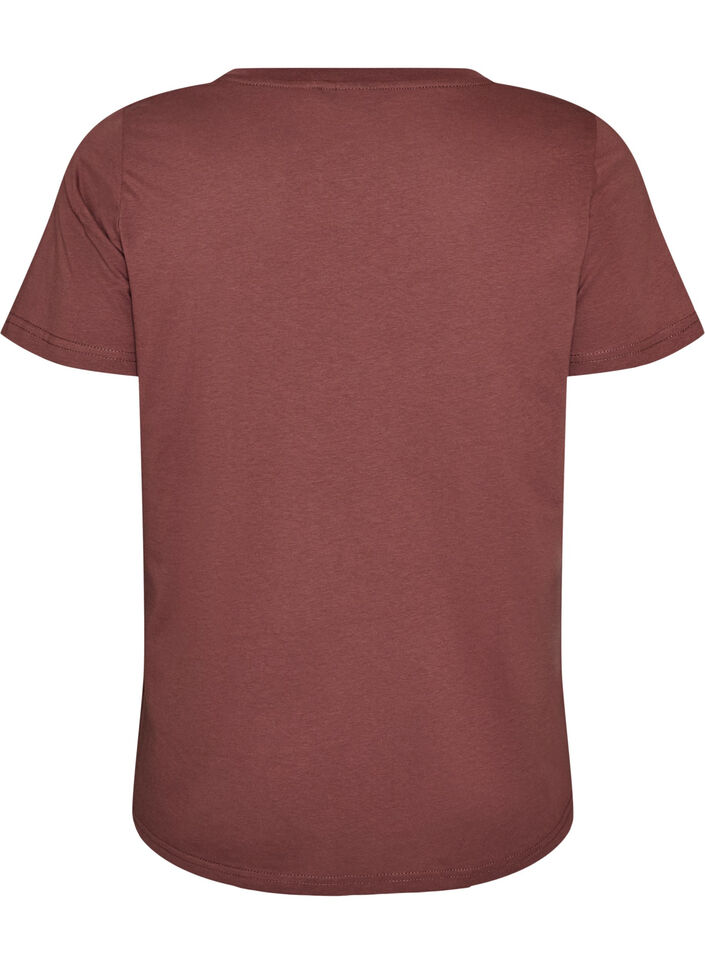 T-shirt i bomull med tryck framtill och v-ringning, Rosa, Packshot image number 1