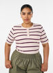 Ribbad t-shirt med r&auml;nder och knappdetalj, Lila, Model image number 0