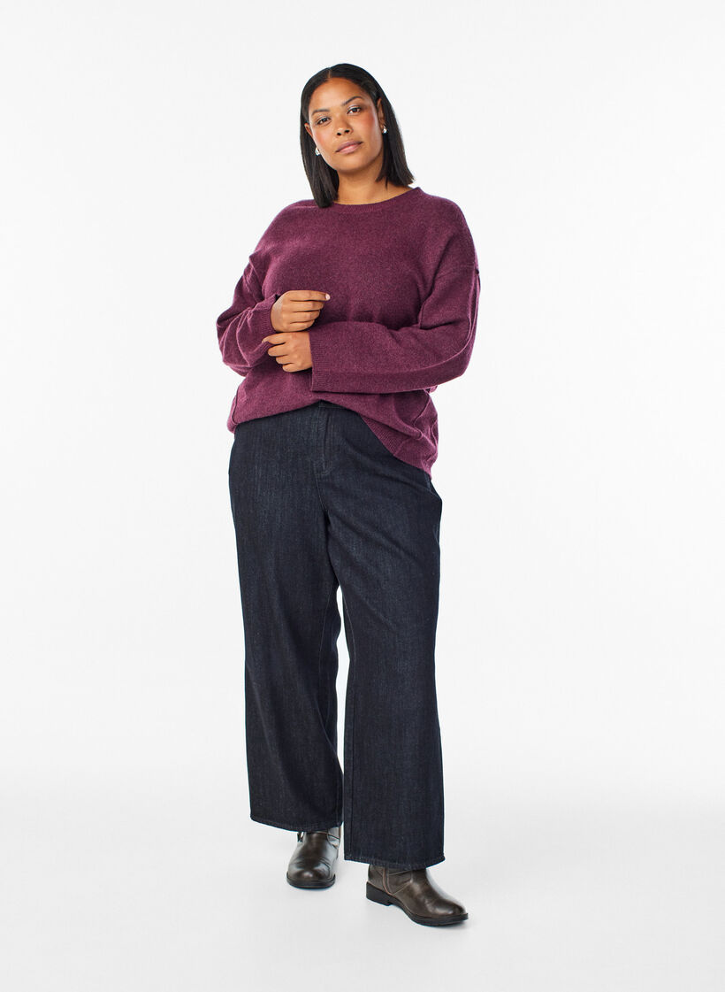 L&ouml;st stickad tr&ouml;ja med framtr&auml;dande s&ouml;mmar, M&ouml;rk Bordeaux, Model image number 1