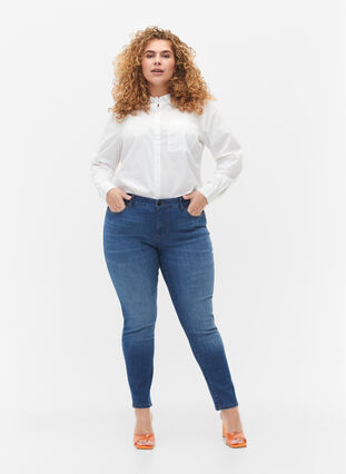 Emily jeans med normal midja och smal passform, Blue denim, Model image number 0