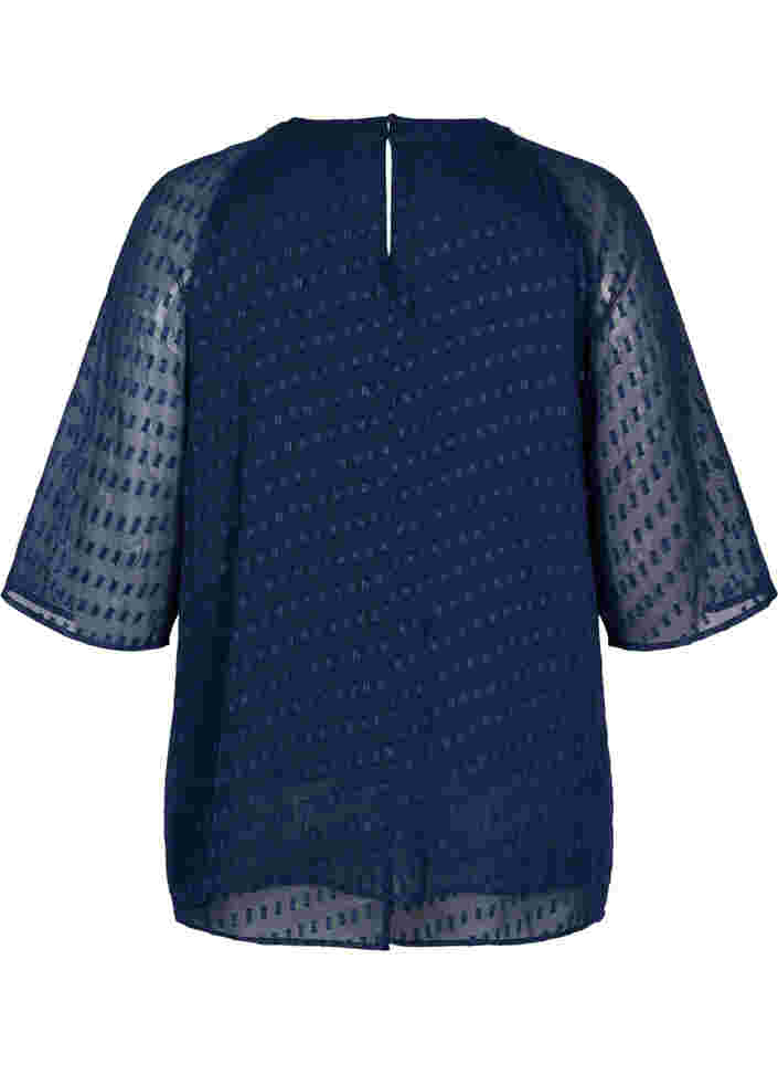 Blus i mönstrad chiffong med halvlånga ärmar , Evening Blue, Packshot image number 1