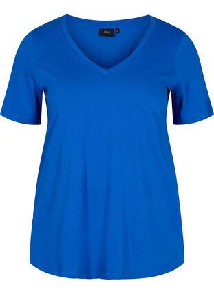 T-shirt i ekologisk bomull med v-ringning, Princess Blue, Packshot image number 0