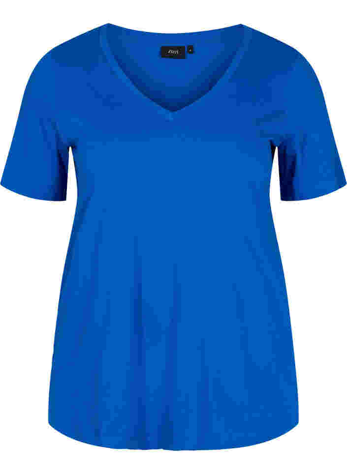 T-shirt i ekologisk bomull med v-ringning, Princess Blue, Packshot image number 0
