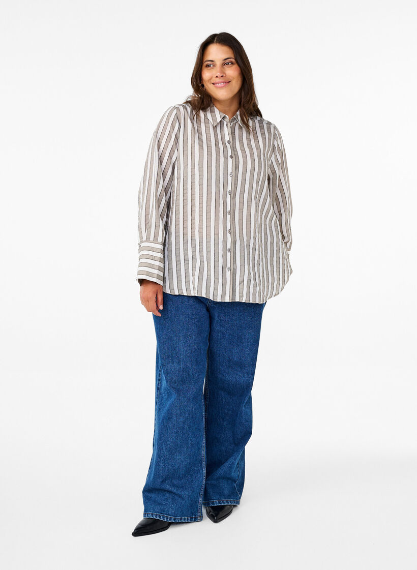 Löst sittande skjorta med ränder, Beige, Model image number 1