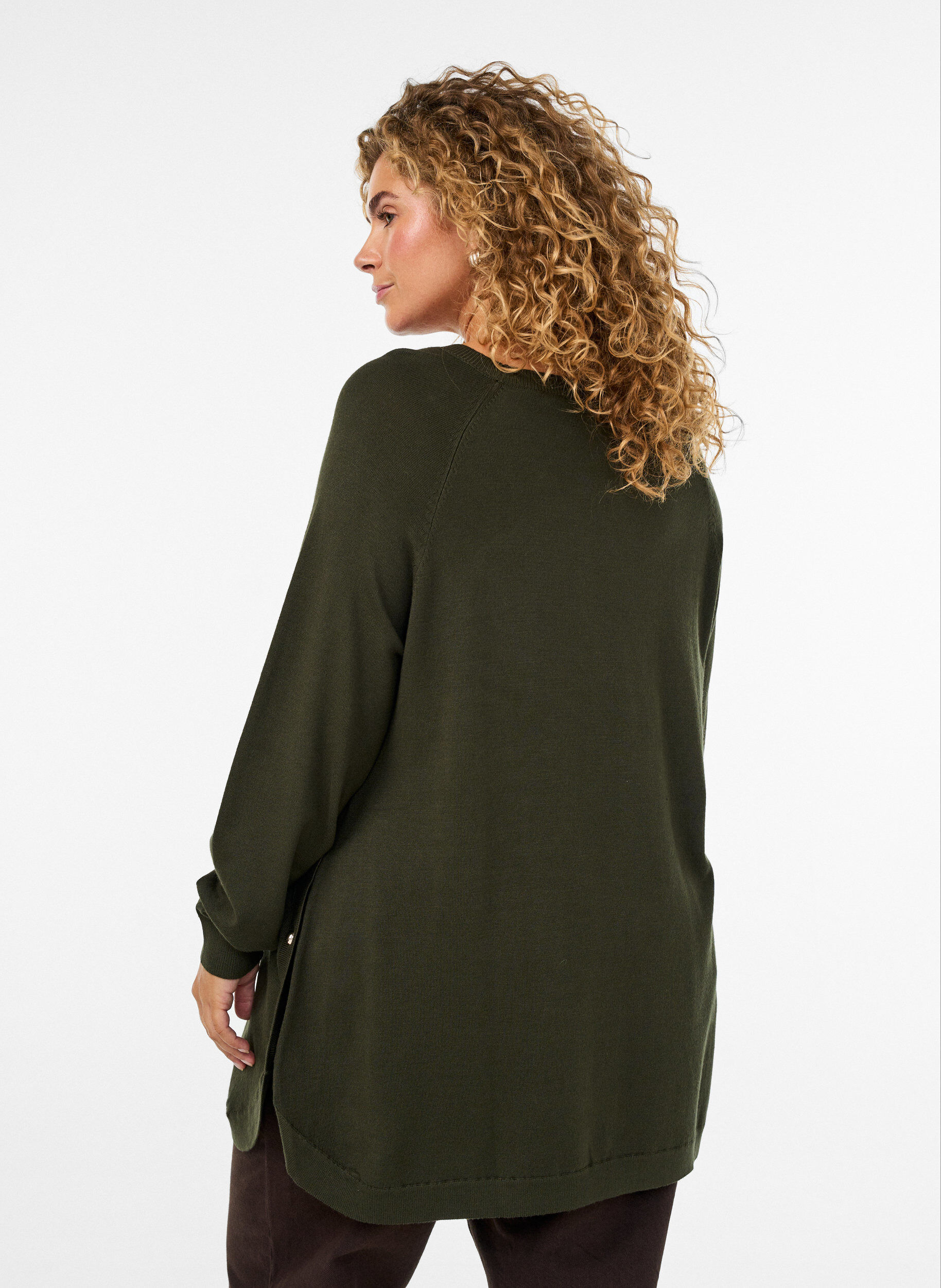 ZizziStickad blus med knappar i sidan, Gr&ouml;n, Model image number 2