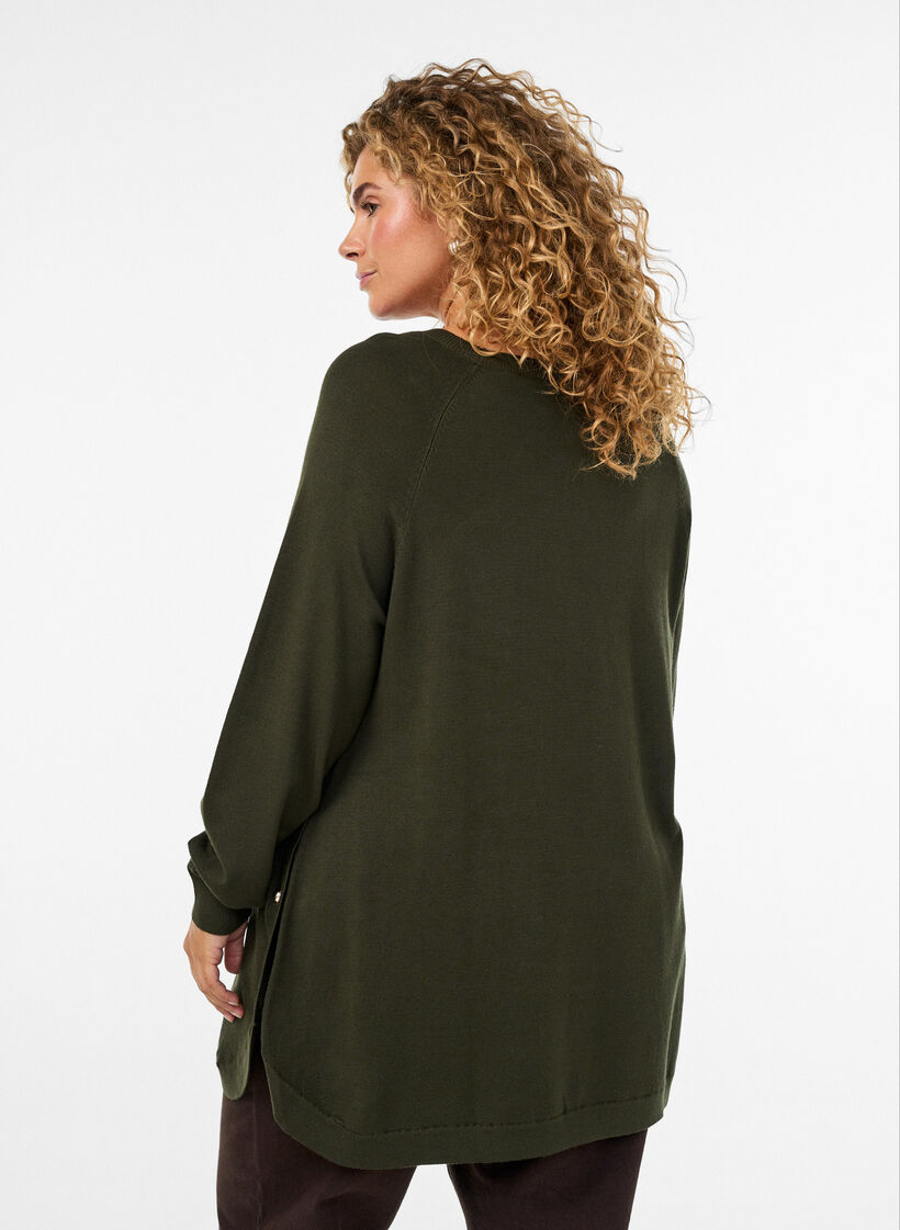 Stickad blus med knappar i sidan, Gr&ouml;n, Model image number 2