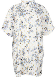 Lång skjorta med blommigt mönster, White Flower/Gold