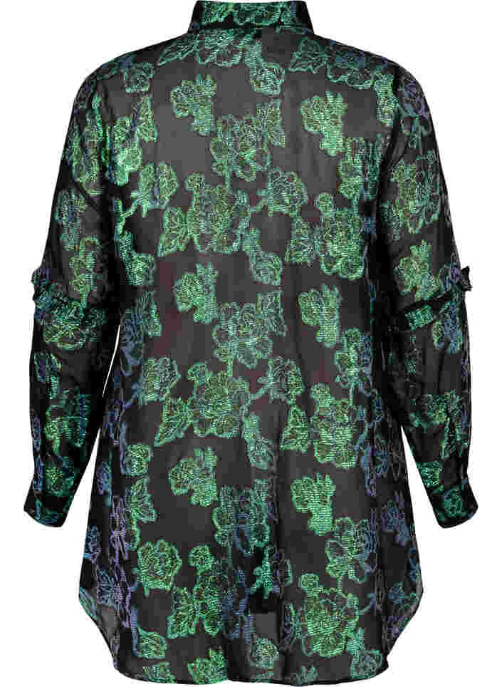 Lång skjorta i viskos med lurex, Black W. Green Lurex, Packshot image number 1