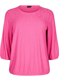 Blus med struktur och 3/4-&auml;rmar, Rosa