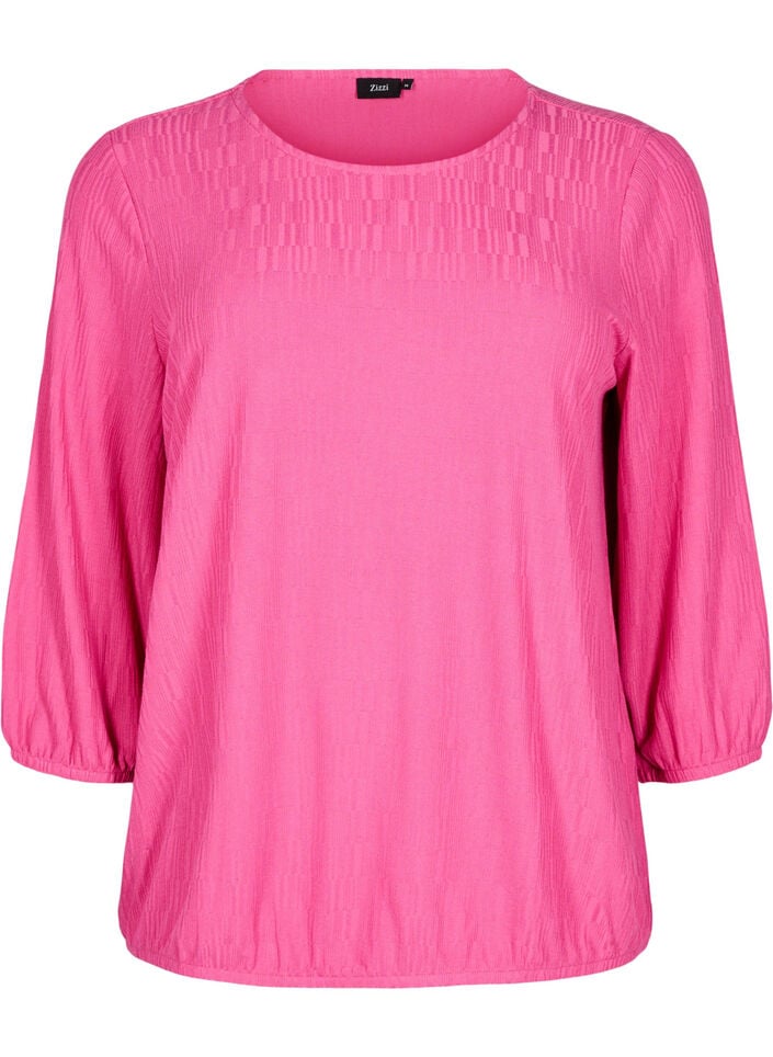 Blus med struktur och 3/4-&auml;rmar, Rosa, Packshot image number 0