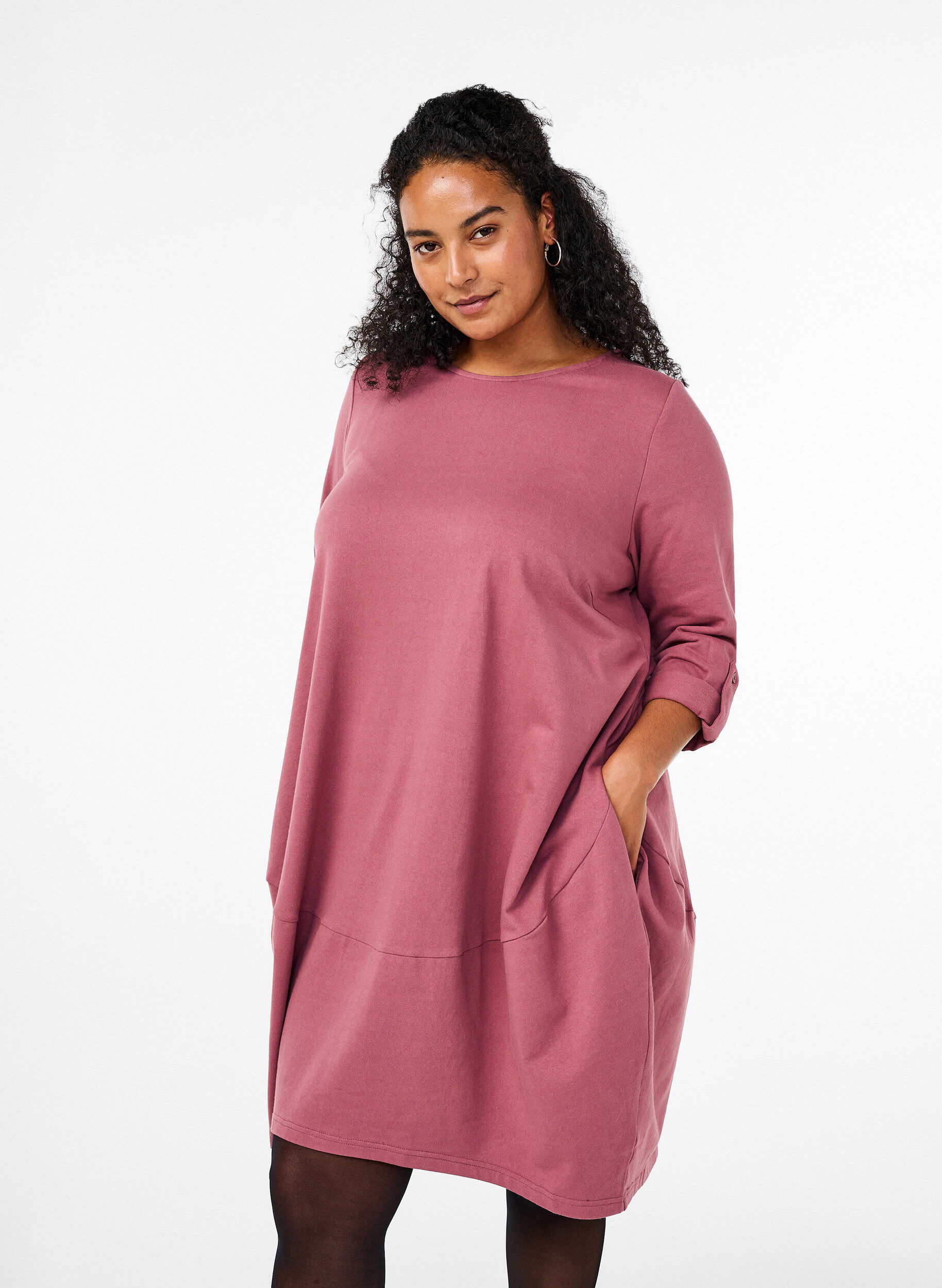 Zizzi Ballongkl&auml;nning i bomull med fickor, Rosa, Model image number 0