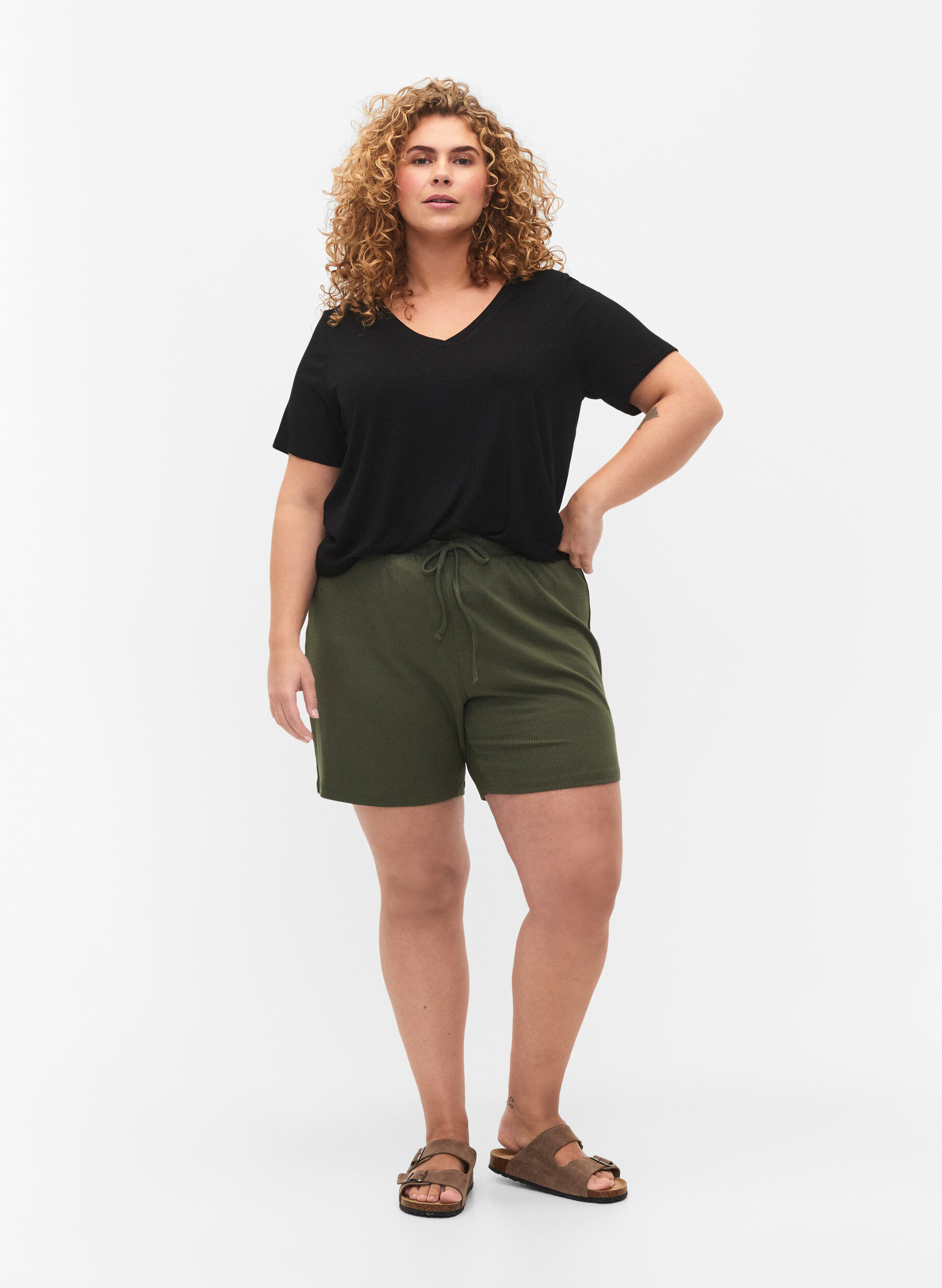 Zizzi Ribbad t-shirt i viskos, Black, Model image number 2