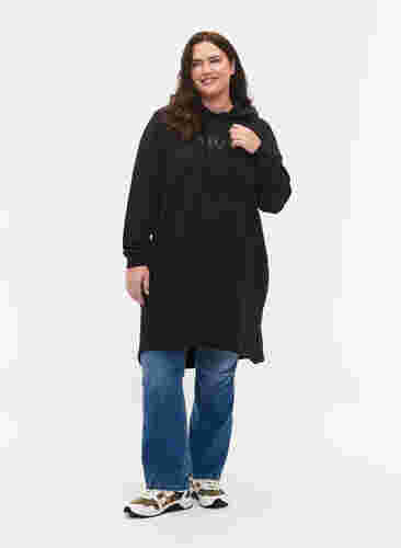 Sweatshirtklänning med huva och slits, Black, Model image number 3