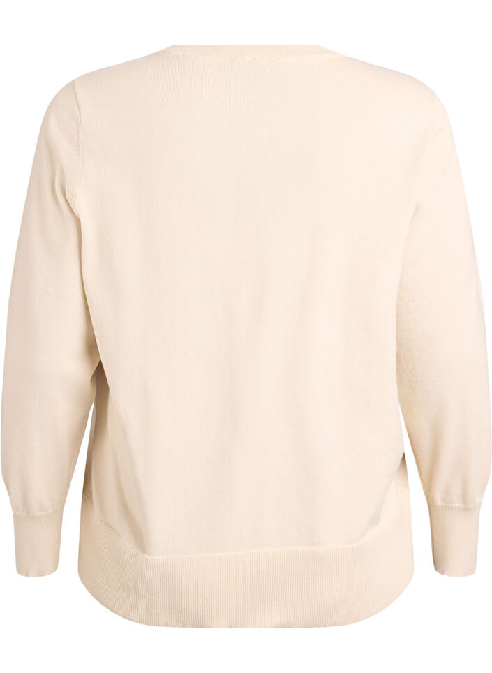 Finstickad kofta med rund halsringning, Beige, Packshot image number 1