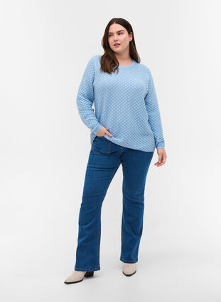 Mönstrad stickad tröja i ekologisk bomull, Chambray Blue, Model image number 2