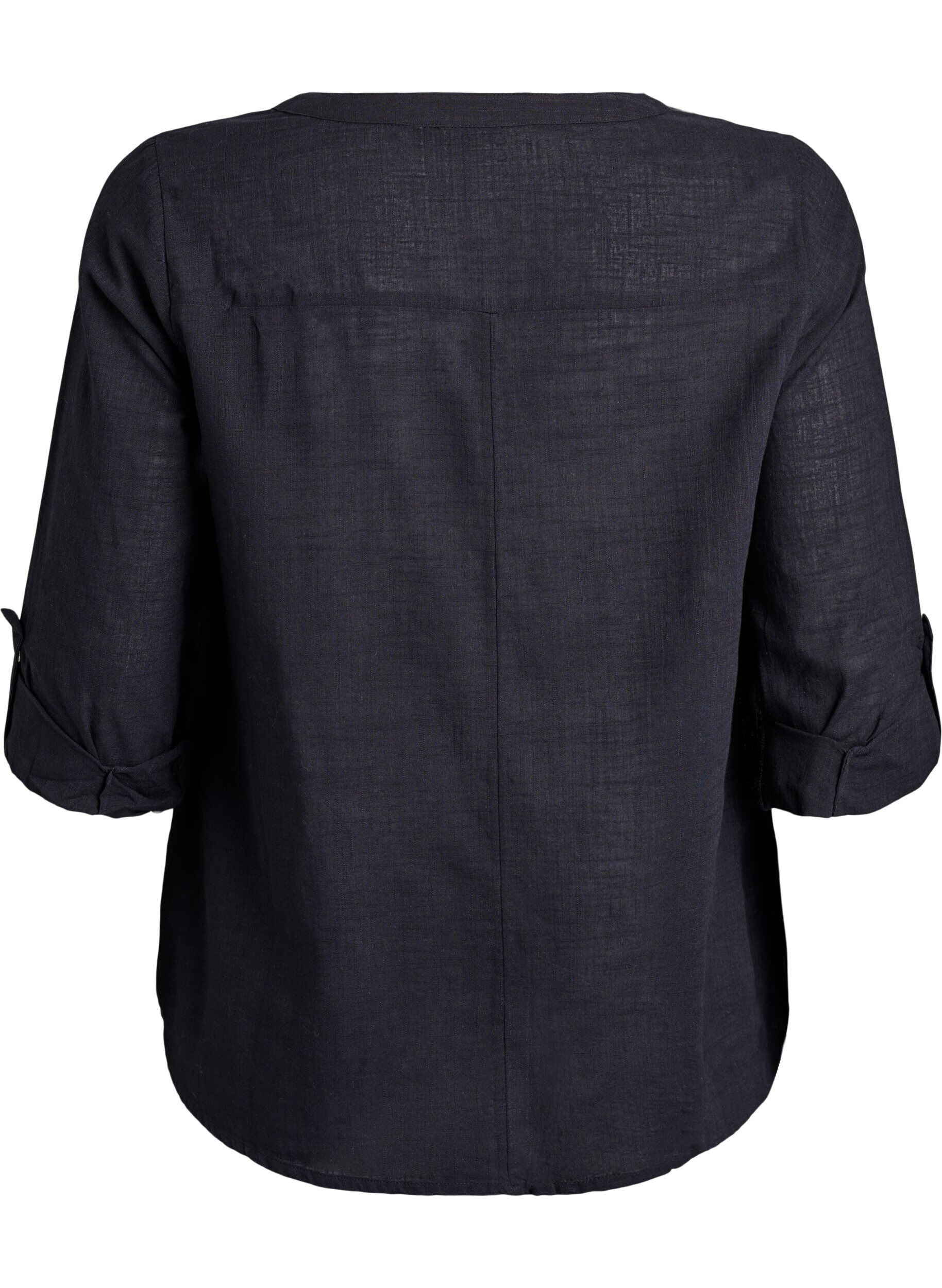 ZizziSkjortblus i bomull med v-ringning, Svart, Packshot image number 1
