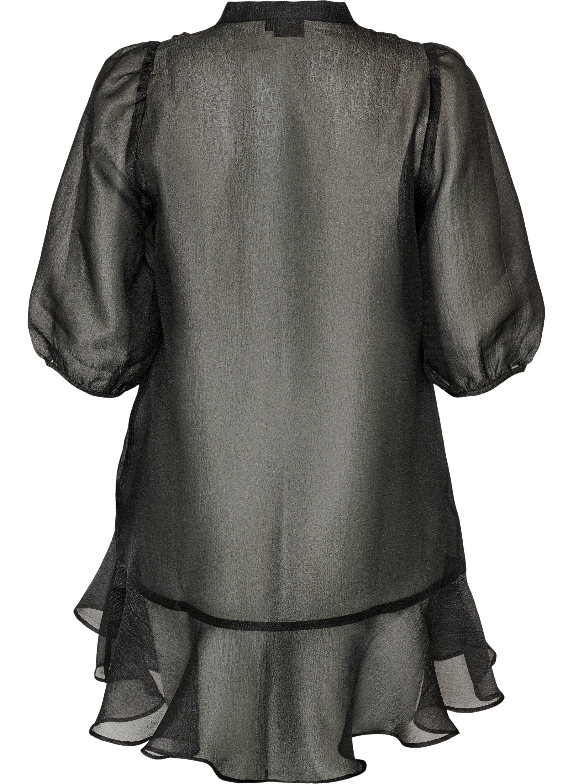 ZizziKort kl&auml;nning i organza med volangkant, Svart, Packshot image number 1