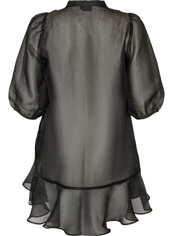 Kort kl&auml;nning i organza med volangkant, Svart, Packshot image number 1