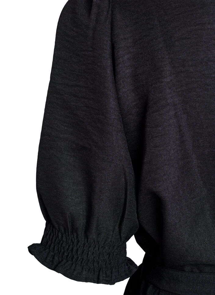 Knälång skjortklänning med knytskärp, Svart, Packshot image number 3