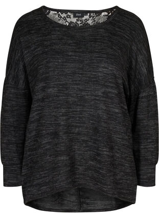 Långärmad blus med spets, Dark Grey Melange, Packshot image number 0