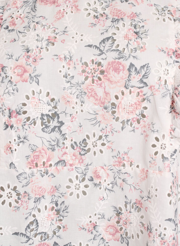 Blus i bomull med broderie anglaise och volanger, Rosa, Packshot image number 2