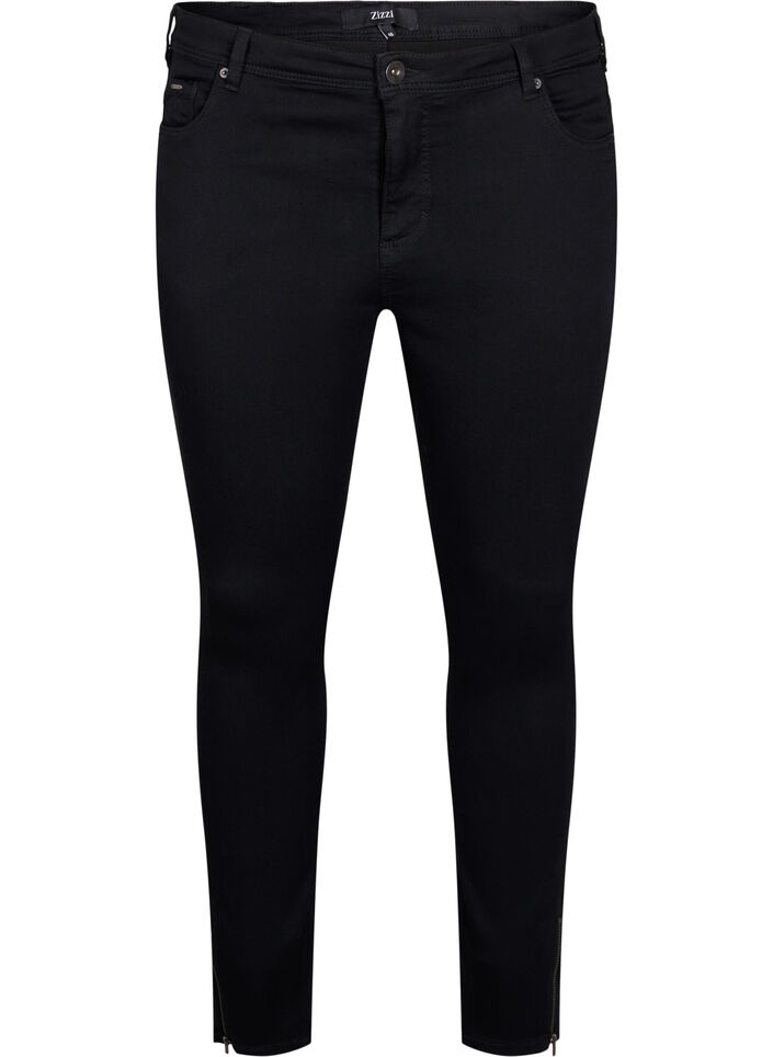 Croppade Amy jeans med blixtl&aring;s, Svart, Packshot image number 0