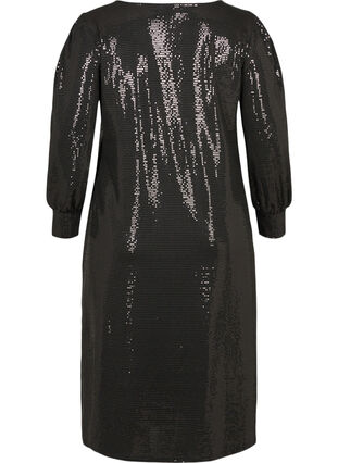 Paljettklänning med slits och 3/4 ärmar, Black, Packshot image number 1