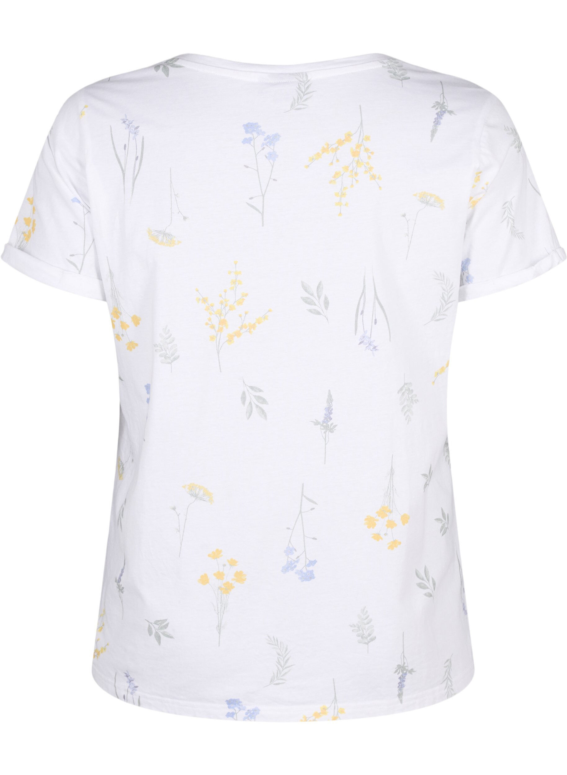 Zizzi T-shirt i ekologisk bomull med blommigt tryck, Bright W. AOP, Packshot image number 1
