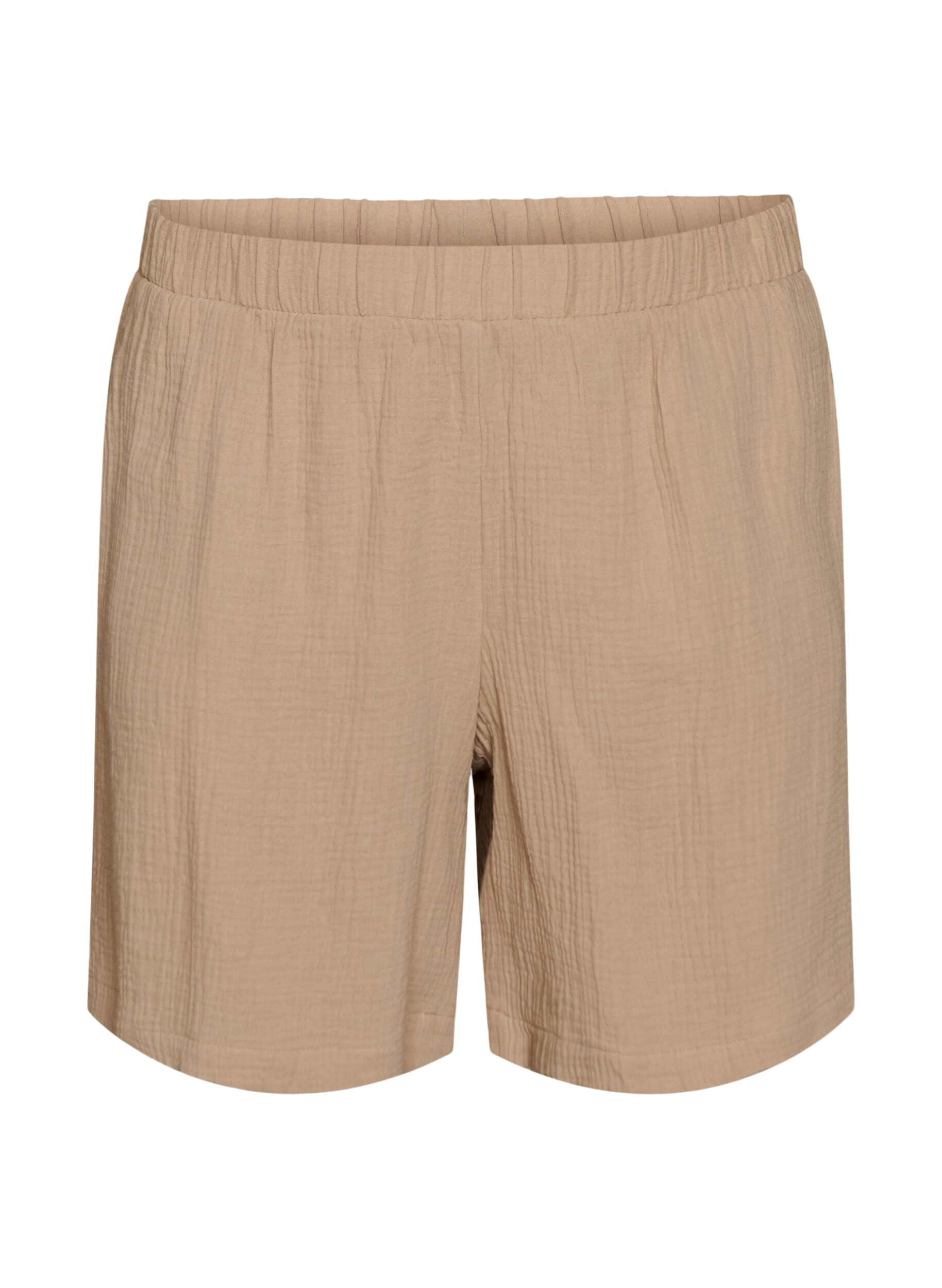 Zizzi Shorts i bomullsmuslin med h&ouml;g midja, Beige, Packshot image number 0