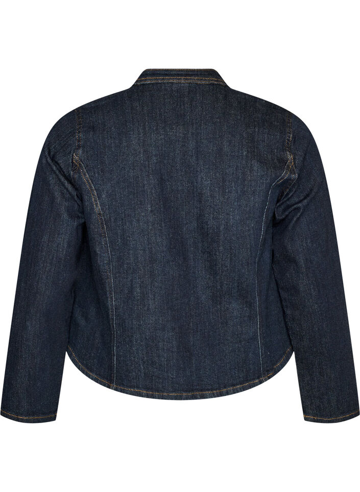 Figurn&auml;ra jacka i denim med dragkedja, Bl&aring;, Packshot image number 1