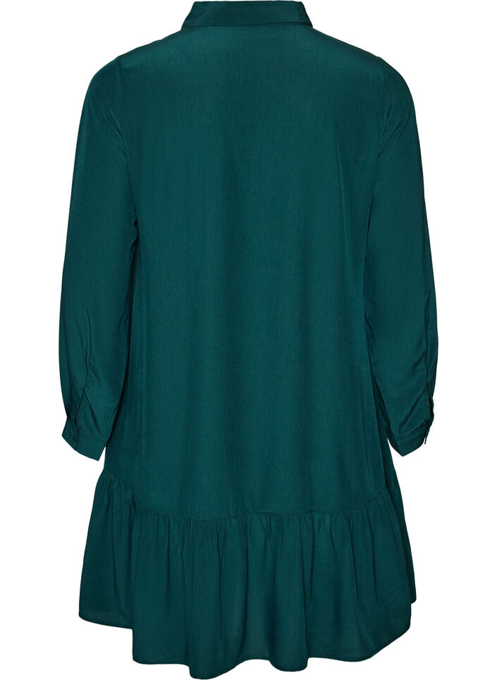 Kort skjortkl&auml;nning med volang, Gr&ouml;n, Packshot image number 1