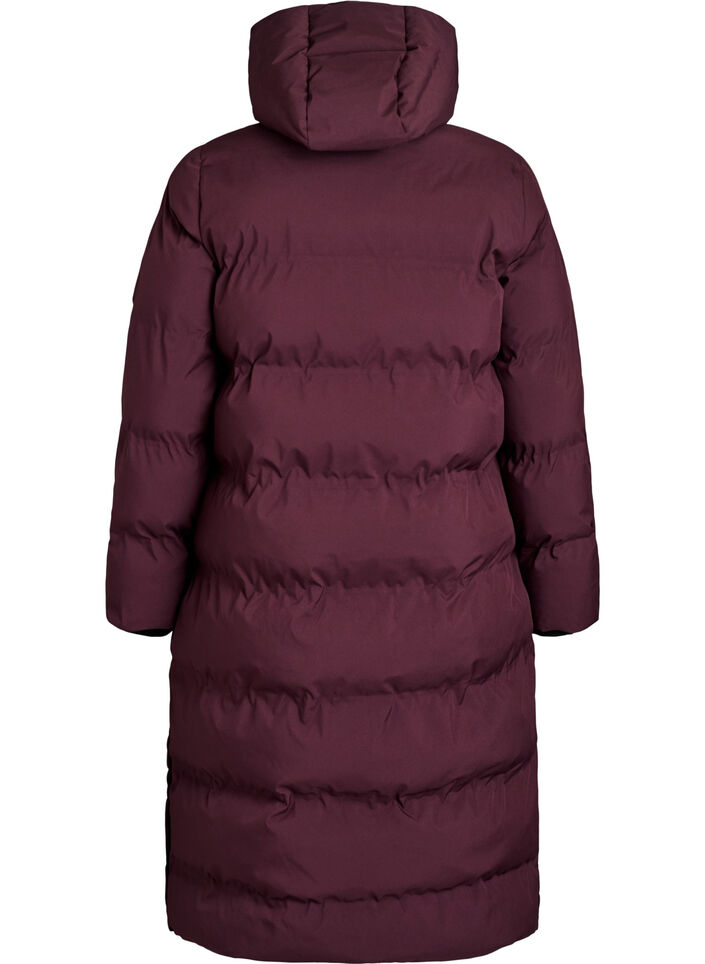 L&aring;ng puffervinterjacka med huva, M&ouml;rk Bordeaux, Packshot image number 1