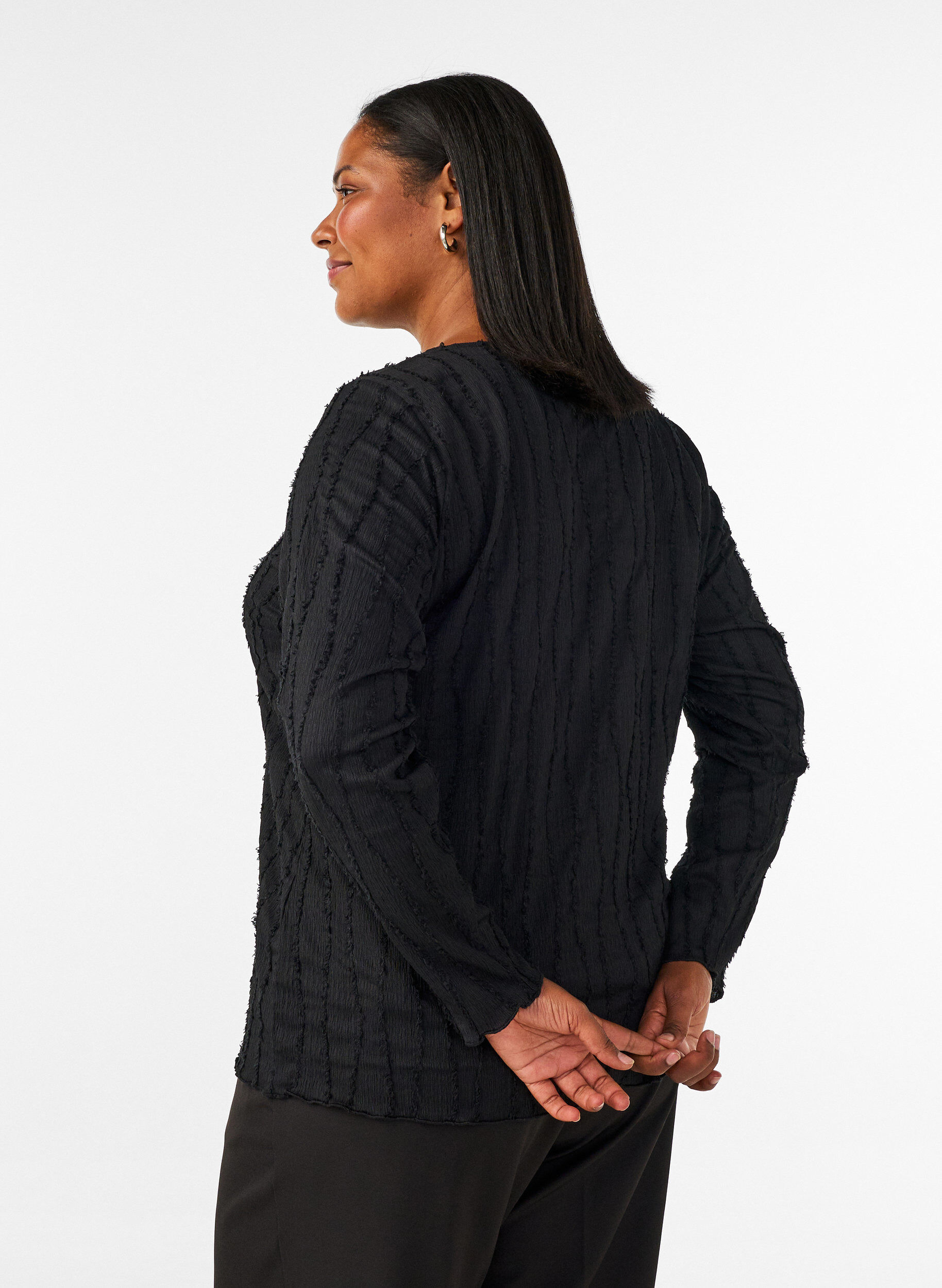 ZizziBlus i jersey med v&aring;gig struktur, Svart, Model image number 2