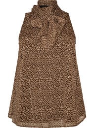 &Auml;rml&ouml;s blus med h&ouml;g hals och rosett, Brun