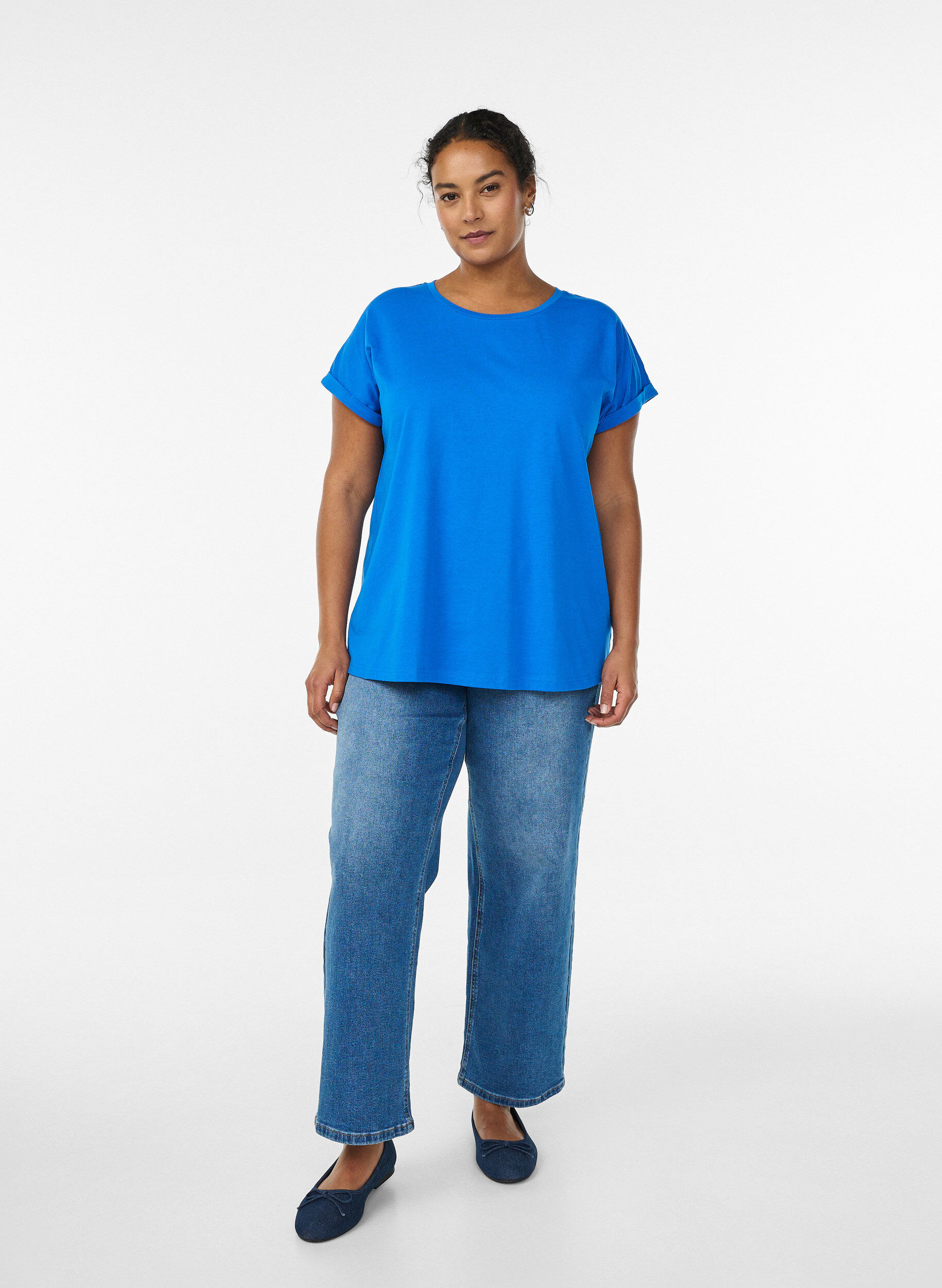 ZizziKort&auml;rmad t-shirt i bomullsblandning, Bl&aring;, Model image number 1