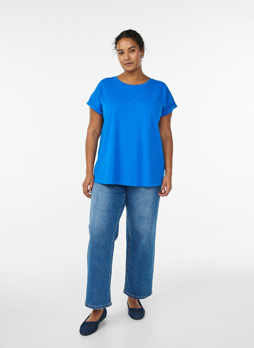 Kort&auml;rmad t-shirt i bomullsblandning, Bl&aring;, Model image number 1