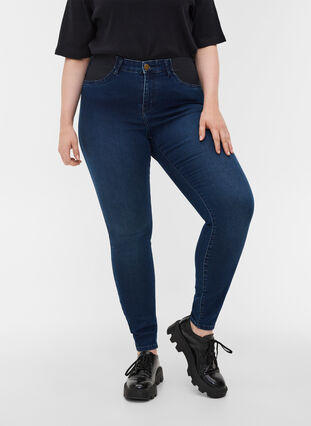 Superslim Amy jeans med resår i midjan, Dark blue denim, Model image number 3